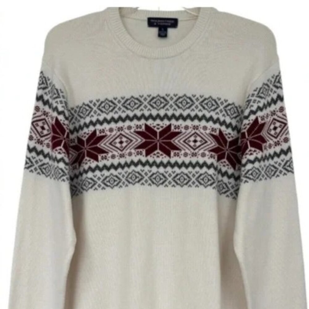 Fair Isle Knit Sweater Men’s Large Gray Red Nordic Retro Vintage-Inspired